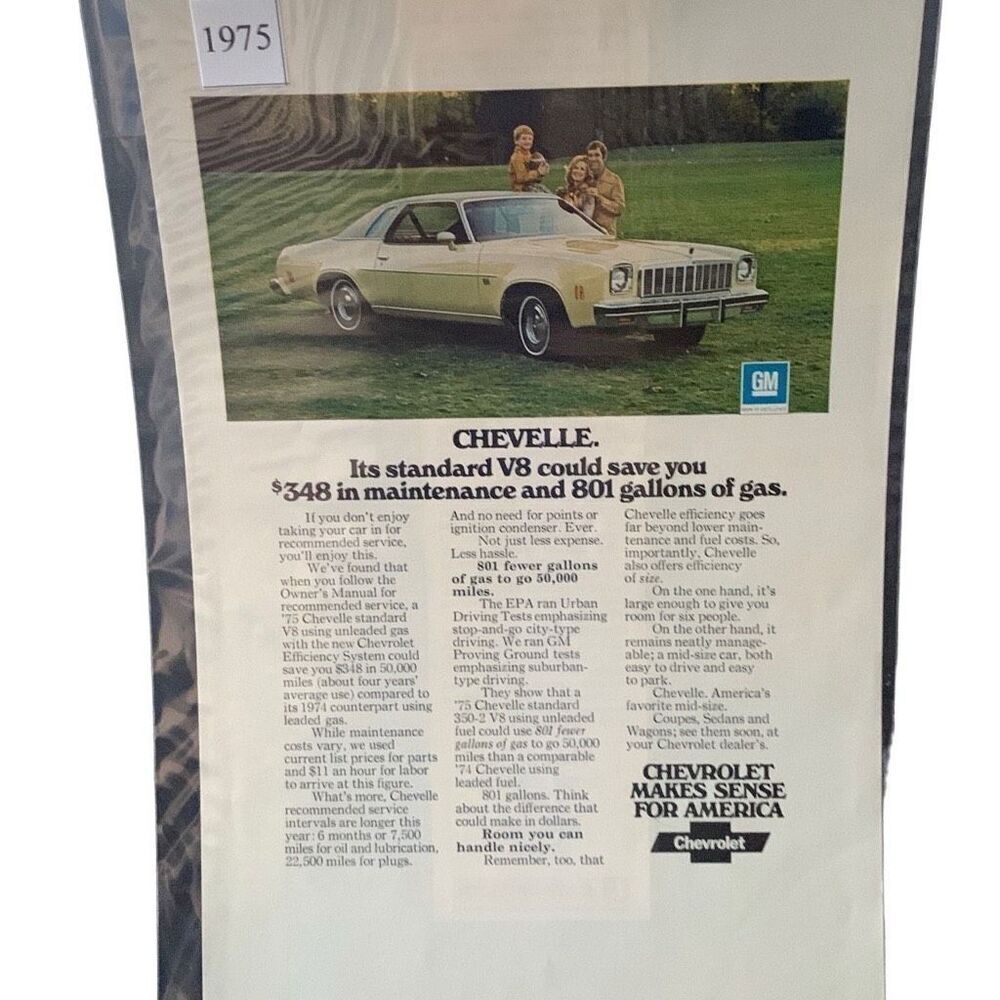 Vintage 1975 Chevrolet Chevy Chevelle Standard V8 Ad Advertisment